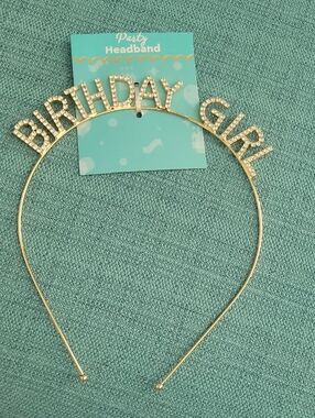BLINGED OUT BIRTHDAY GIRL HEADBAND IN GOLD TONE OS